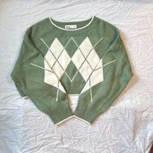 Green Argyle Cropped Sweater